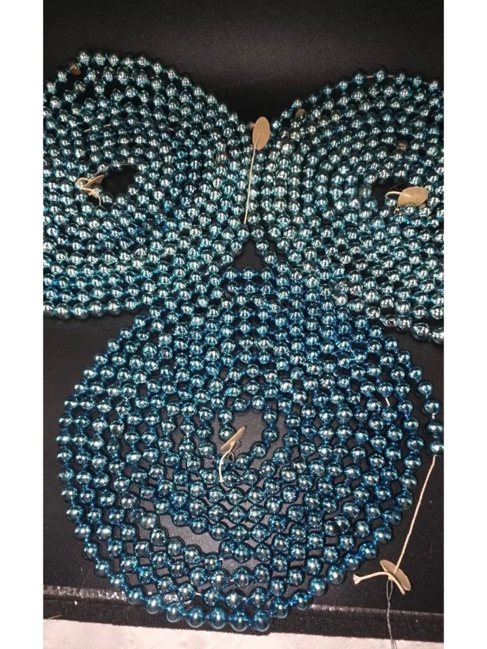 Vintage MCM Blue Mercury Glass Bead Christmas Garland Retro Three x 8.5'